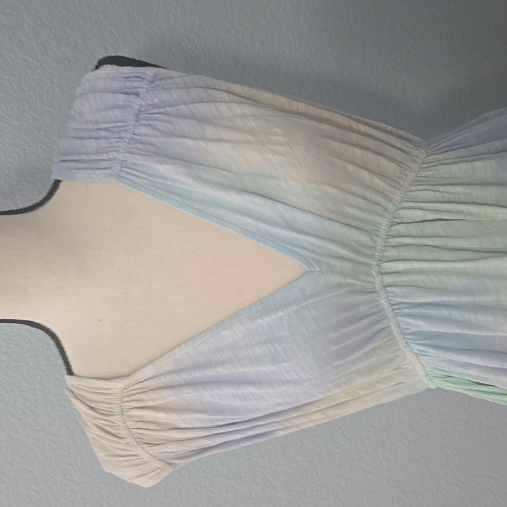 ATM Anthony Thomas Melillo Tie Dye 100% Cotton Blue Flounce Dress Sz Large - Picture 3 of 10